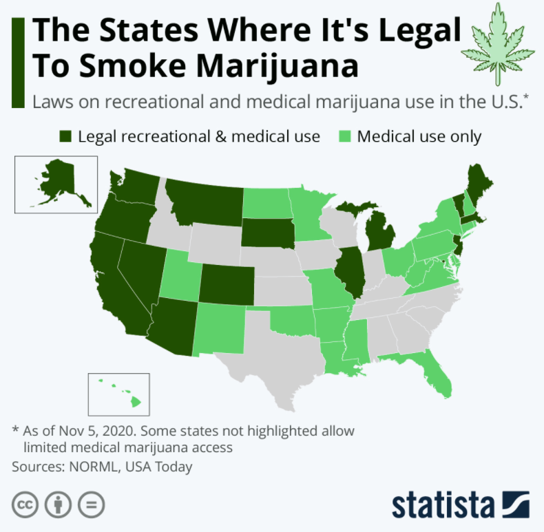 States where it is legal to smoke Marijuana