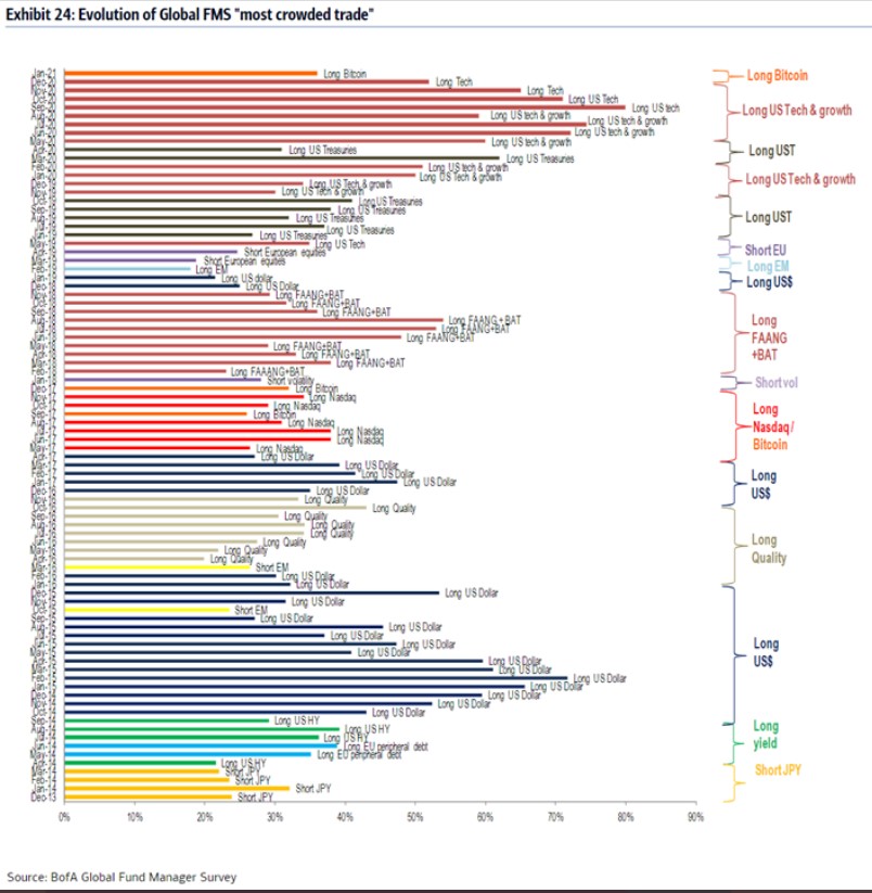 Global Fund Manager Survey - most crowded trades